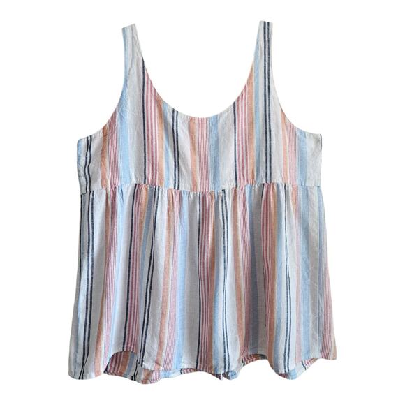 TERRA & SKY Plus 1X Tunic Tank Top Linen Blend Buttons Striped 1" Straps 44" - Picture 5 of 6
